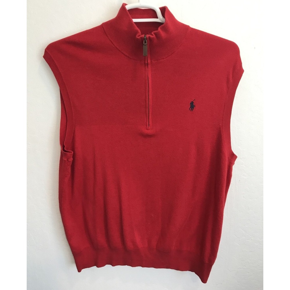 Polo Ralph Lauren Vest Sz L Pima Cotton Sleeveless V-Neck Red Blue Pony